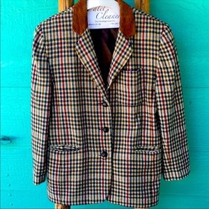 VINTAGE PLAID CHECK WOOL BLEND LONGLINE BLAZER JACKET